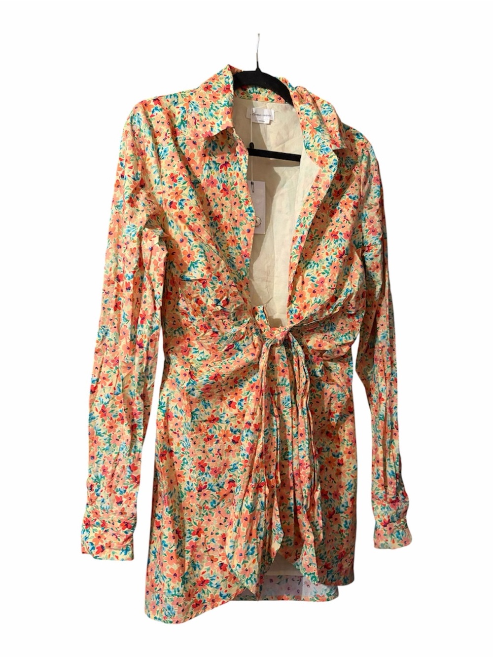 Lovers + Friends Peach Floral Tie-Front Shirt Dress